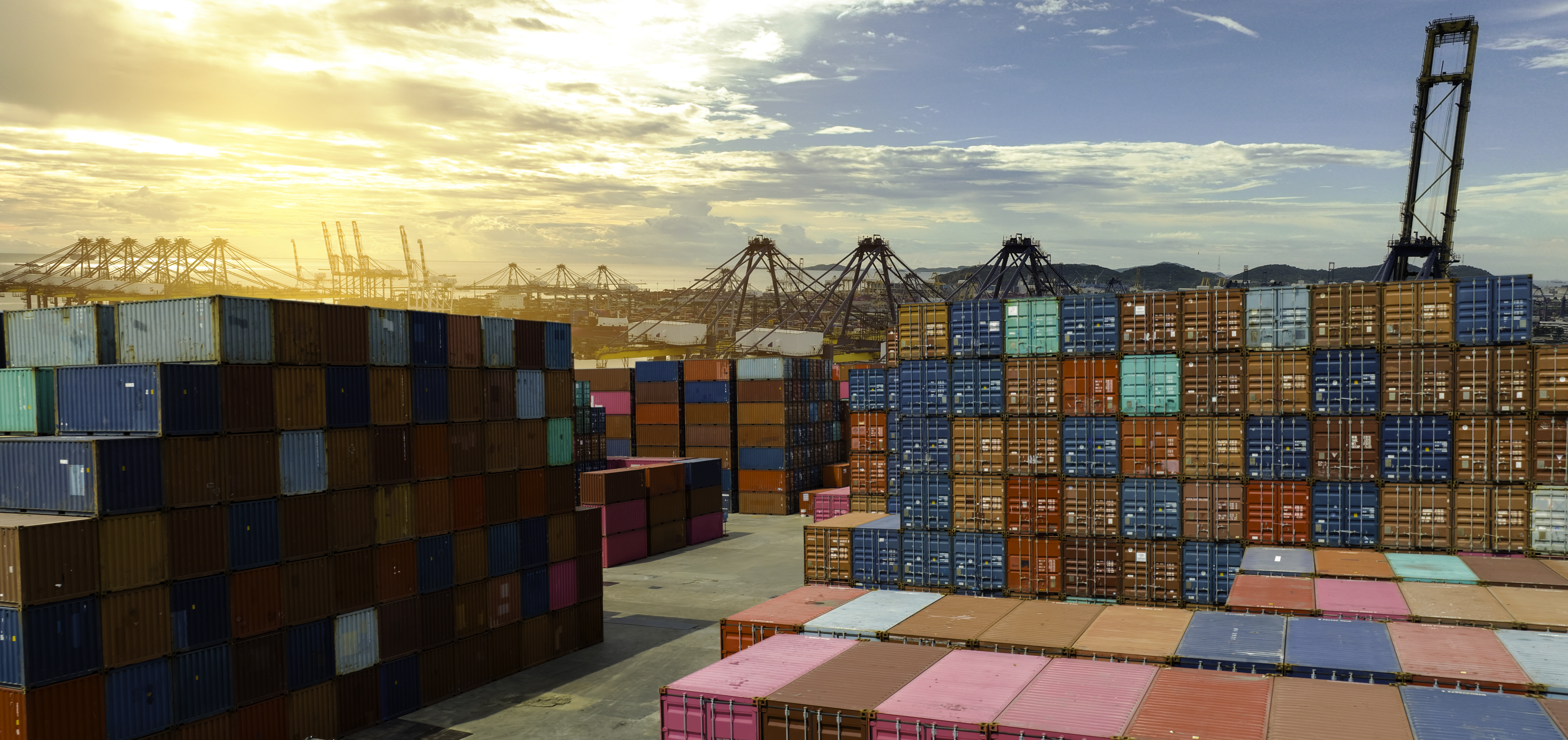 Container terminal lit up at night