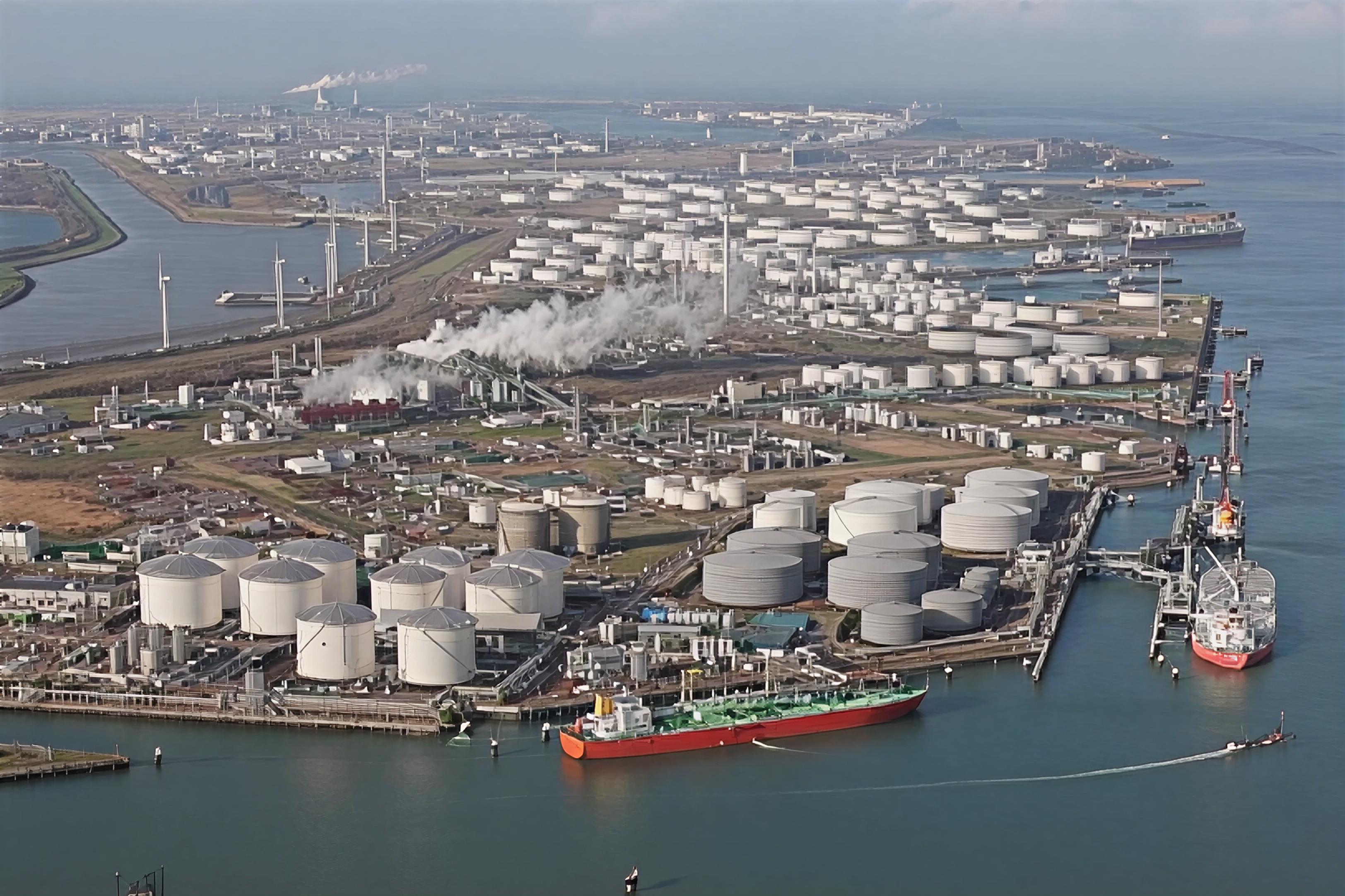 Rotterdam waterfront with river shipping traffic