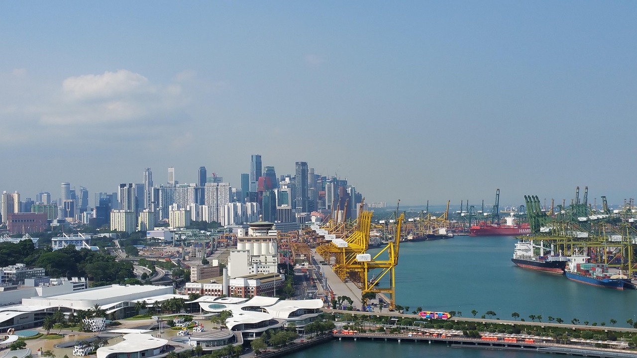 Singapore skyline and container port